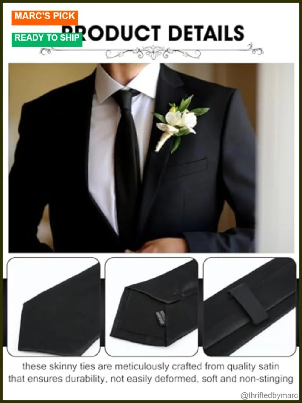 50 Pack Black Satin Skinny Tie for Men Wedding Business Formal
